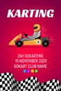 Karting car competition banner. Karting race vector concept giftcard and postcard poster championship