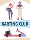 Karting club advertising banner or poster design flat vector illustration.