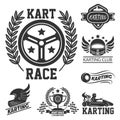 Karting club graphic logo set with kart race elements