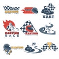 Karting club or kart races sport competition vector template icons set Royalty Free Stock Photo