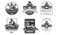 Karting Competition Retro Labels Set, Mechanic Station, Procart Racing Club Monochrome Badges Vector Illustration