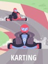 Karting competition scene, poster template with text, flat vector illustration.