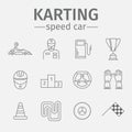 Karting flat icon set. Speed racing signs. Vector. Royalty Free Stock Photo