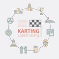 Karting flat icon set. Speed racing signs. Vector. Royalty Free Stock Photo