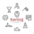 Karting banner. Line icon set. Speed racing signs. Vector illustration. Royalty Free Stock Photo