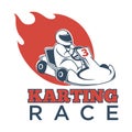 Karting race logotype with driver in helmet and flame