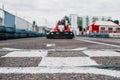 Karting racer on finish line, go kart competition Royalty Free Stock Photo