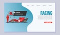 Karting racing speed cars vector web template illustration. Web page with race sport pictures of speed fast karting