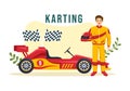 Karting Sport with Racing Game Go Kart or Mini Car on Small Circuit Track in Flat Cartoon Hand Drawn Template Illustration Royalty Free Stock Photo