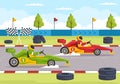 Karting Sport with Racing Game Go Kart or Mini Car on Small Circuit Track in Flat Cartoon Hand Drawn Template Illustration Royalty Free Stock Photo