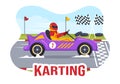 Karting Sport with Racing Game Go Kart or Mini Car on Small Circuit Track in Flat Cartoon Hand Drawn Template Illustration Royalty Free Stock Photo