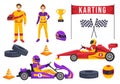 Karting Sport with Racing Game Go Kart or Mini Car on Small Circuit Track in Flat Cartoon Hand Drawn Template Illustration Royalty Free Stock Photo