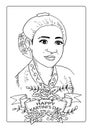 Kartini`s Day coloring page. Kartini Day, R A Kartini the heroes of women and human right in Indonesia. 21 April.