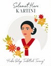 Kartini is Woman hero from indonesia. Selamat Hari Kartini Means Happy Kartini Day. Asian woman with flowers. Habis