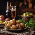 Kartoplia Na Pary Steamed Potatoes On Stone In Rustic Pub Ukrainian Dishes. Generative AI