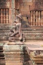 Karuda Bird Gardians Carvings at Banteay Srei, Siem Reap, Cambodia Royalty Free Stock Photo