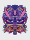 purple face. a combination of various animal faces with a decorative style