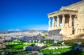 Karyatides statues, Erehtheio, on the Acropolis in Athens. Royalty Free Stock Photo