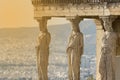 The karyatides statues inside acropolis of Athens Royalty Free Stock Photo