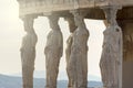 The Karyatides statues inside acropolis of Athens Royalty Free Stock Photo