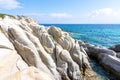 Karydi beach rocks in Vourvourou, Sithonia peninsula, Chalkidiki, Greece Royalty Free Stock Photo