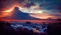 Karymskaya Sopka is an active volcano in Kamchatka. Against the backdrop of beautiful clouds in the evening. Abstraction