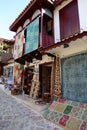 Shop hanged Turkish Kilims and Carpets outside to sell