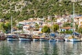 Kas, Turkey, 05/16/2019: A beautiful resort town with a marina on a bright sunny day