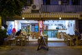 Kas, Turkey - November, 6, 2020: Turkish cozy street cafe at night. Royalty Free Stock Photo