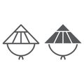 Kasa line and glyph icon, asian and cap, japanese hat sign, vector graphics, a linear pattern on a white background. Royalty Free Stock Photo