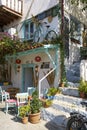 Kash, Turkey - November 14, 2022: Cafes and restaurants on the walking streets of the Turkish tourist city of Kas on the