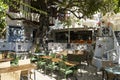 Kash, Turkey - November 14, 2022: Cafes and restaurants on the walking streets of the Turkish tourist city of Kas on the