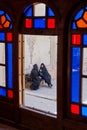 Iranian women on bench inTabatabaei historical house, Kashan, Ir Royalty Free Stock Photo