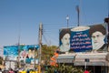 KASHAN, IRAN - AUGUST 13, 2016: billboards showing propaganda for the two Supreme leaders of the Islamic Republic of Iran