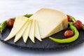 Kashar cheese or kashkaval cheese on wood background