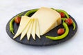 Kashar cheese or kashkaval cheese on wood background