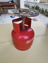 Kashmir, India - April 12 2021 : Close up of pertamina gas cylinder 3 Kg Royalty Free Stock Photo