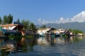 Houseboats along the Dal Lake in the summer capital city of Srinagar, in northern India.