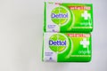 KASHMIR, INDIA - MARCH 28, 2020: Dettol Anti-Bacterial Original Soap.Few Dettol soaps in the shopping mall.