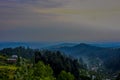 Kashmir landscape of sranzfaal view with houses and beautiful mountains and blue sky with brown and green look