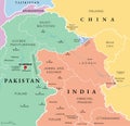 Kashmir, disputed region in South Asia, colored political map Royalty Free Stock Photo