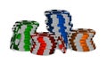 Colorful casino chips. Plastic Poker Chips stacks. Isolated On White Background. Vector Illustration