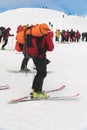 Back view of Mountain Rescue team TOPR - Mountaineers Moving towards the Peak