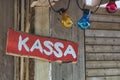 Kassa sign on the wooden background