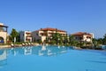 Kassandra, Halkidiki, Greece - September, 20 2013: Blue swimming pool in luxury Greek hotel Aegean Melathron Thalasso, Halkidiki, Royalty Free Stock Photo