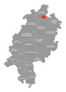 Kassel city county red highlighted in map of Hessen Germany