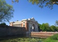 Kasteelgracht (Castle Moat) and Menin Gate or Meninpoort in Ypres or Ieper, Belgium