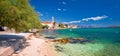 Kastel Stafilic landmarks and turquoise beach panoramic view
