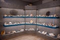 KASTOS island, GREECE-August, 2019: Marine Museum inside of the building shelves with museum exhibits such as various