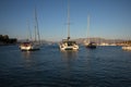 KASTOS island, GREECE-August, 2021. Port of Kastos island with moored yachts, sailboats, boats - Ionian sea, Greece in Royalty Free Stock Photo